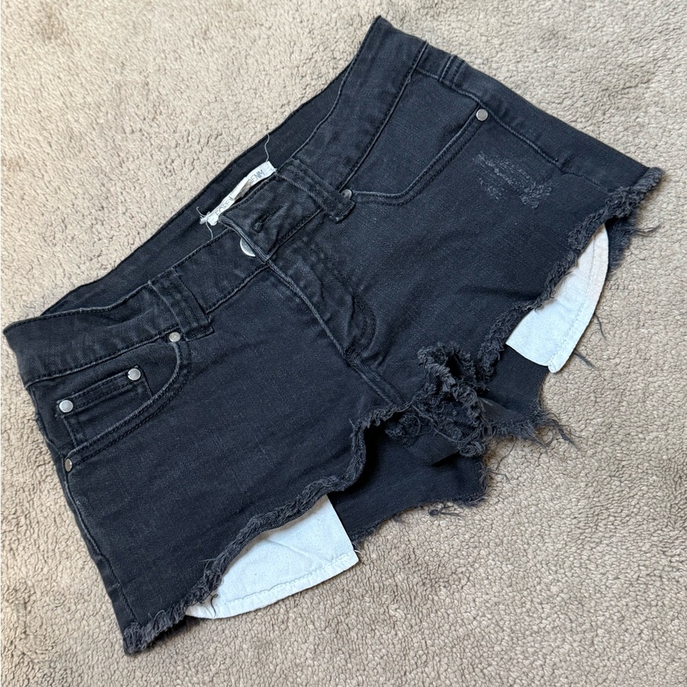 Forever 21 Black Jean Shorts with Distressed Hem